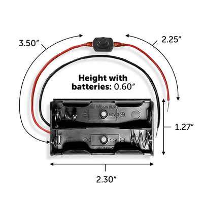 Dimensions of the 3 volt AA battery holder with switch