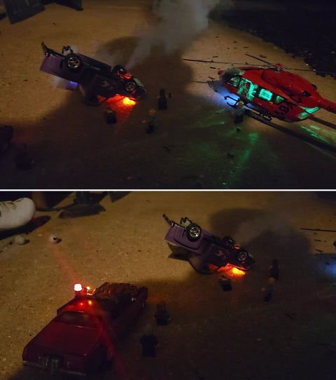Accident Scene Diorama with Emergency Lighting Effects