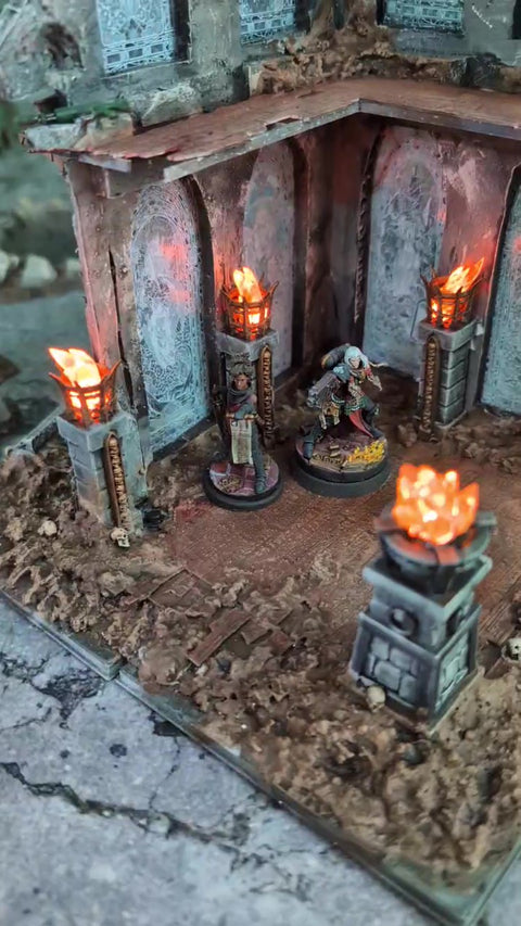Gothic Ruins Miniature Diorama illuminated with Evan Designs LEDs