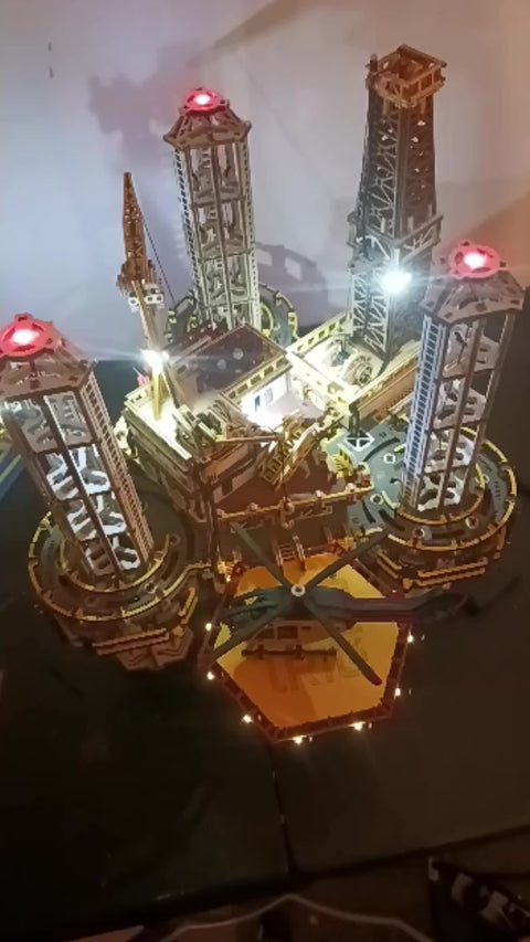 Industrial Oil Refinery Model with LED Warning Lights