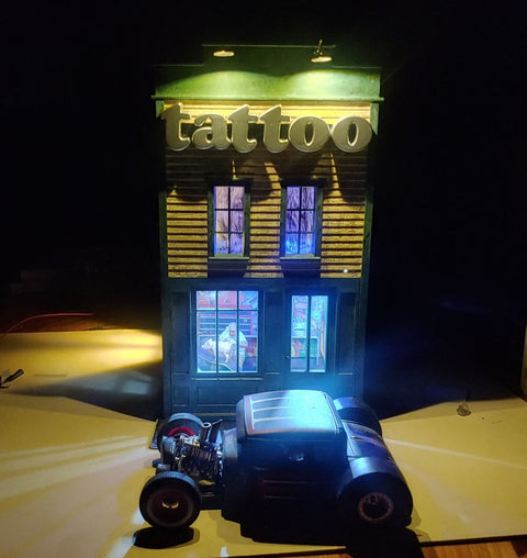 Miniature Tattoo Parlor with Hot Rod