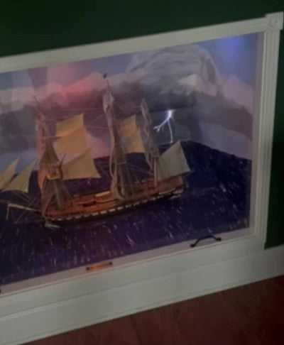 Ship Diorama with Realistic Storm and Lightning Effects