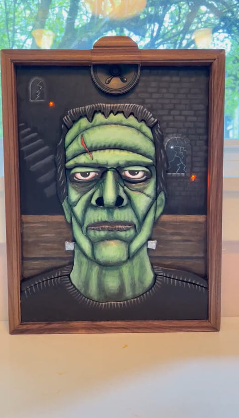 Wooden Frankenstein portrait