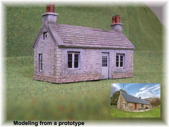 As promised, here are some photographs of my first attempt with your program. I am really happy with the outcome. The model was based (loosely) on the photo that I downloaded from Google. I took a hint from John Wiffen’s models for the roof. I extended the tiles downwards by about 1mm for each row. After sticking them into thin card I cut each row separately 1mm above the front edge of the tile. I then stuck each row down separately, starting from the bottom and overlapping by 1mm. This let your “shadows” show but also gave a realistic profile for the tiles. The walls are two layers of card, with the windows on the inner layer and the outer layer cut out to reveal them. I also ‘glazed’ by also printing the widows onto clear plastic and carefully superimposing them. I reckon the whole thing looks pretty authentic, so thanks for your software. I am now free to design a whole village, based on where I used to live in Scotland 45 years ago! Regards, Peter Meadows