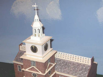 Independence Hall: I am attaching some pictures of my attempt to make a model of Independence Hall. It took a lot of time & thought to put this together but your wonderful brick paper & the import feature included in model builder made this possible. I started using matte board reinforced with 1/4 inch balsa wood. I put it together in sections and imported the windows from a web site. I imported the entrance to the building from web pictures of the hall and sized them to fit the building. I can't say enough good things about your model builder. It is fantastic. See more of this building !