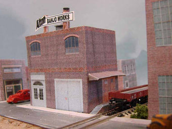 Z scale factory, Alton Banjo Works, other buildings in this photo are also from Model Builder
