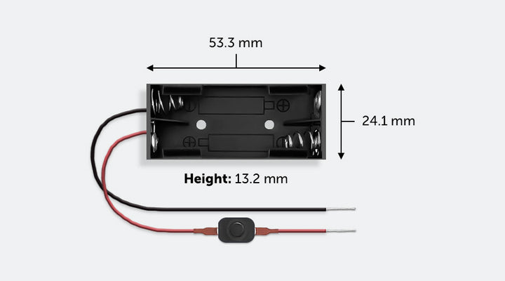 Dimensions of the 3 Volt AAA battery holder with switch
