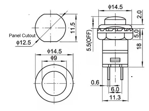 dimensions of our panel mount push button switch