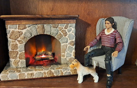 1:12 Scale Dollhouse Fireplace with Fire LED Kit