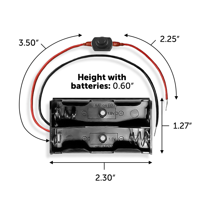 Dimensions of the 3 volt AA battery holder with switch