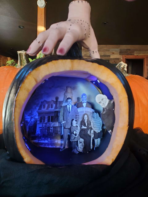 Pumpkin model with an Addams Family theme