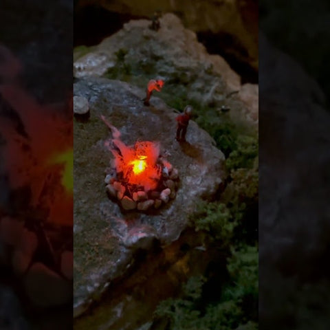 Campfire Hunting Scene at Night with LED Fire Effect