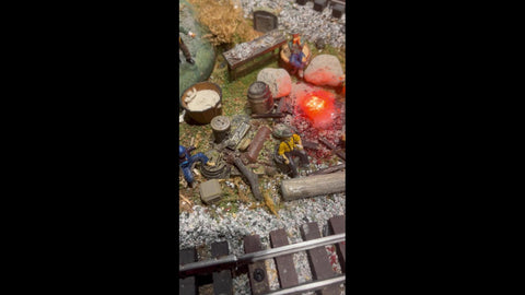 Campfire Scene with Flickering Fire LEDs in a Railway Model