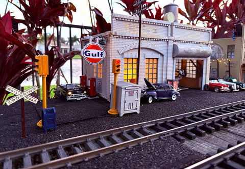 Car Gas Station with Railroad Model