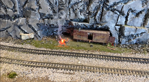 Miniature Railcar Fire Scene