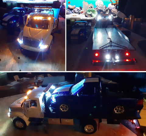 Wrecker Truck Model with Car Load and LED Lighting