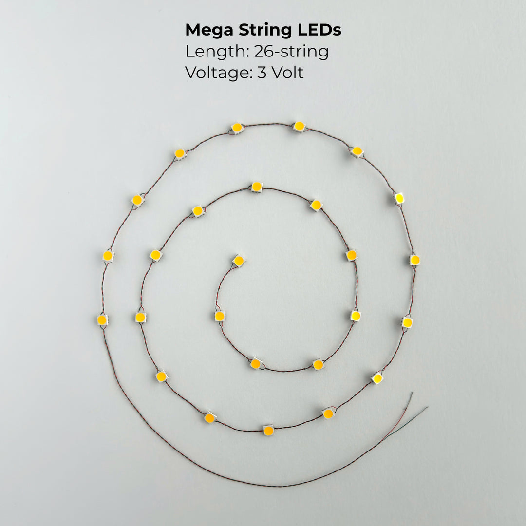 Bright String of LED lights - Mega size, on finest wire for your hobby