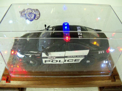 Police car in a glass box