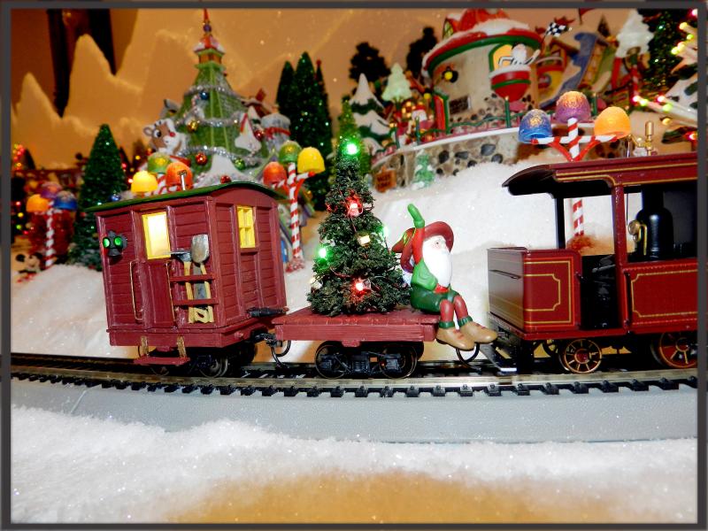 Santa Track Train Santa on a Train with Lighted Tree