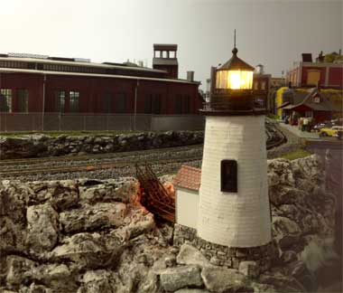 Lighthouse model  on a busy layout